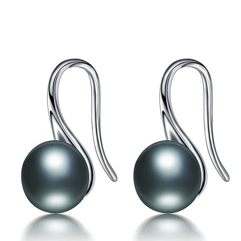 Natural Genuine Freshwater Cultured Pearl - Black .925 Silver Earrings