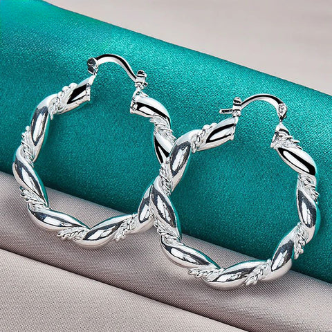 Small Rope Twist Huggie Earrings Silver By Voeme