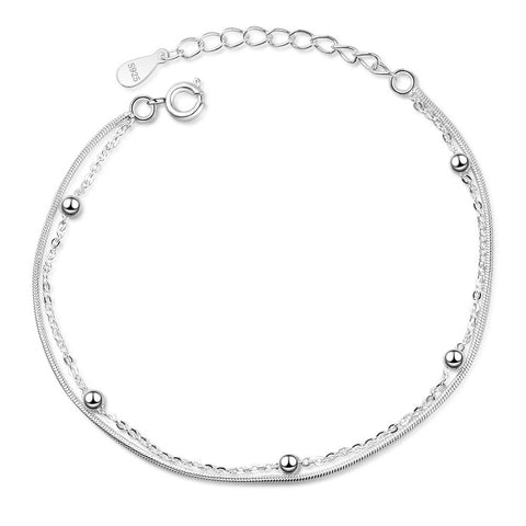 Double Layer Beads Bracelet 925 Sterling Silver 16cm