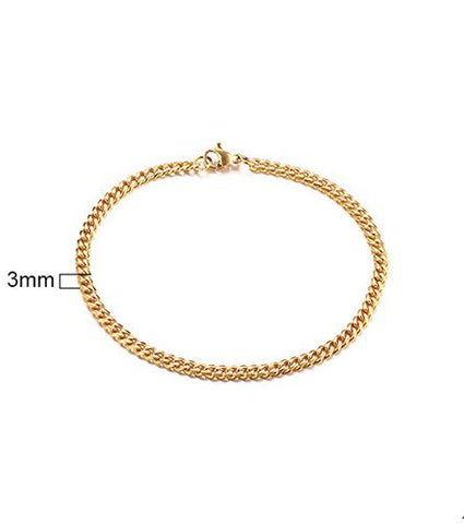 Gold Curb 3mm Bracelet VNOX