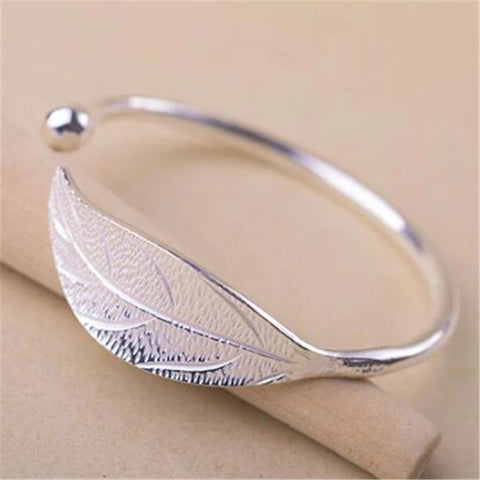 Silver Plated Leaf Charm Bangle TenJshunzhu Official Store