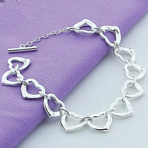 925 Sterling Silver Solid Full Heart Chain Bracelet DOTEFFIL