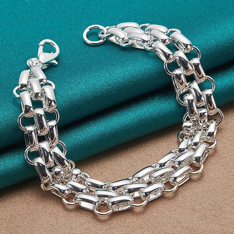 925 Sterling Silver Interlocking Circle Bracelet Chain Doteffil
