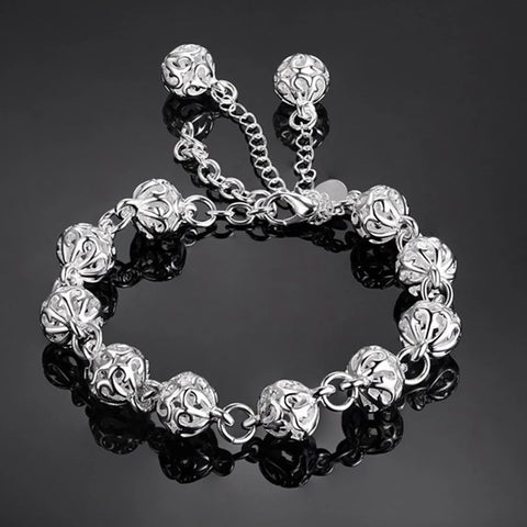 925 Sterling Silver Plated 8mm Hollow Ball Bracelet Doteffil