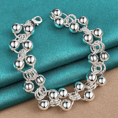 925 Sterling Silver Full Grape Beads Chain Bracelet Doteffil
