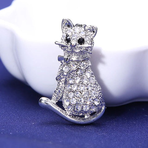 Cute and Mysterious Elegant Cat Brooch with Diamonds Shine Princess Store