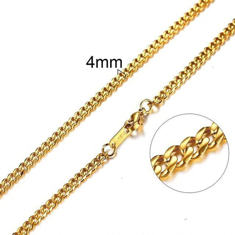 Gold Curb 4mm Chain Necklace VNOX