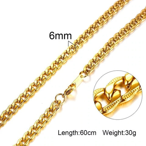 Gold Curb 6mm Chain Necklace VNOX