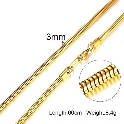 Gold Flattened Snake Chain Necklace VNOX