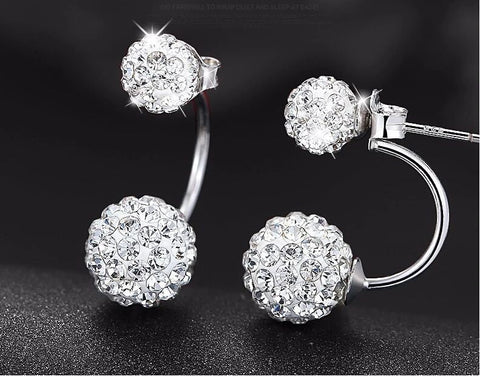 Shamballa Crystal Silver Double Ball Curved Earrings V-best Zhongji Jewelry Store