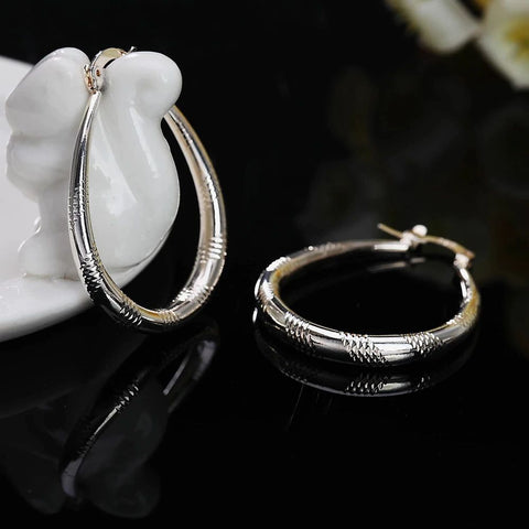 .925 Sterling Silver Earrings - Hoops (40 mm) Oval Latch Wave DOTEFFIL