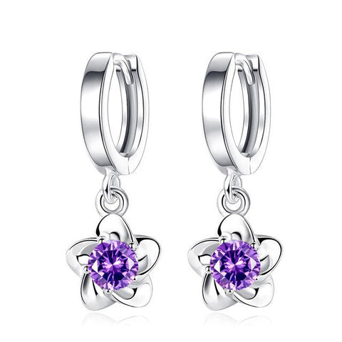 Flower Drop Earrings 925 Sterling Silver Purple CZ Zircon Crystal Shop1102086224 Store