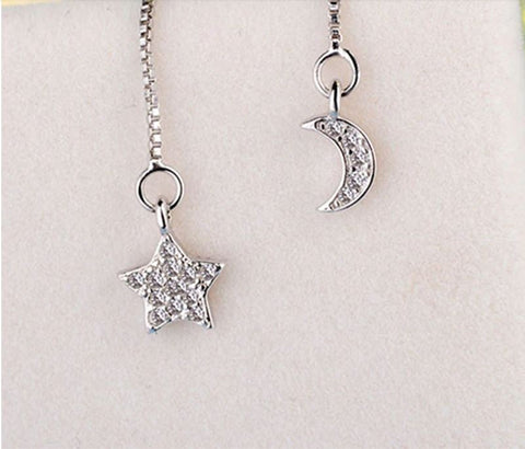 Crystal Drop Earrings Star & Moon Long Chain Todorova Official Store