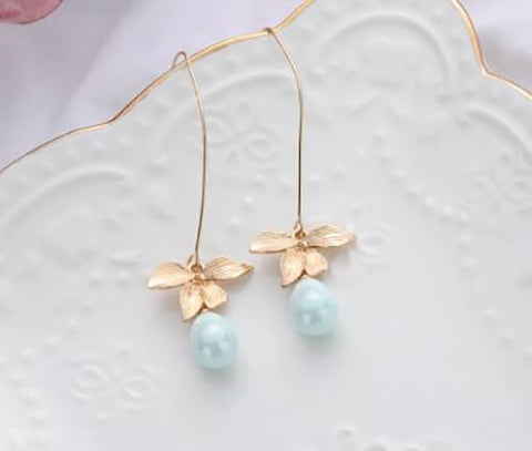 Gold Orchid Dangle Earrings Wholesale Silver Jewellery