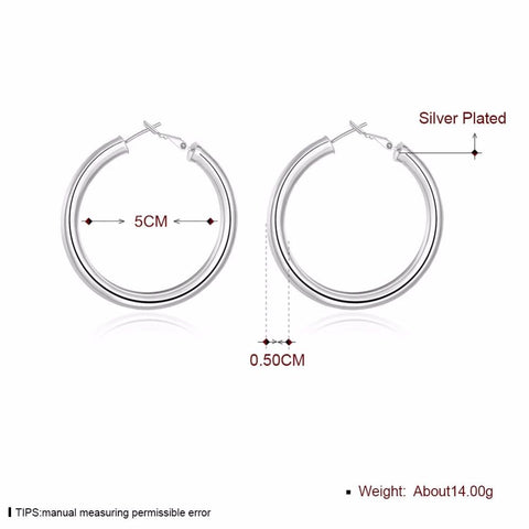 New High Polish Silver 50mm Hoop Stud Earrings Doteffil