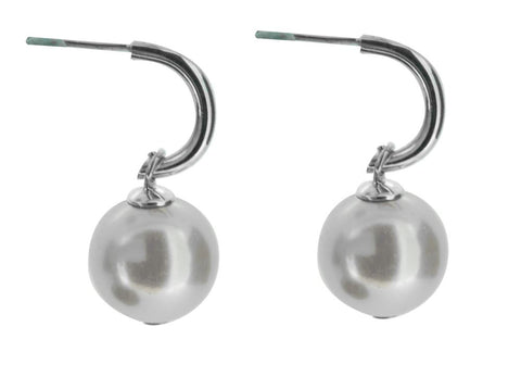 .925 Silver Earrings - Pearl Ball Hoop Studs Budhi Ayu