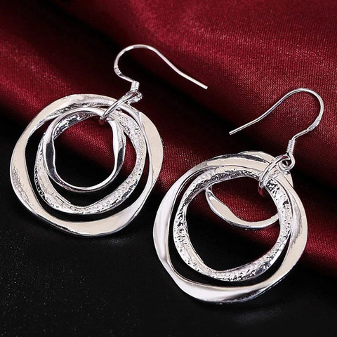 Sterling Silver Three Circle Drop Earring Doteffil
