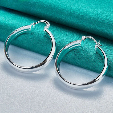 925 Sterling Silver Classic 35mm Circle Hoop Earrings Doteffil