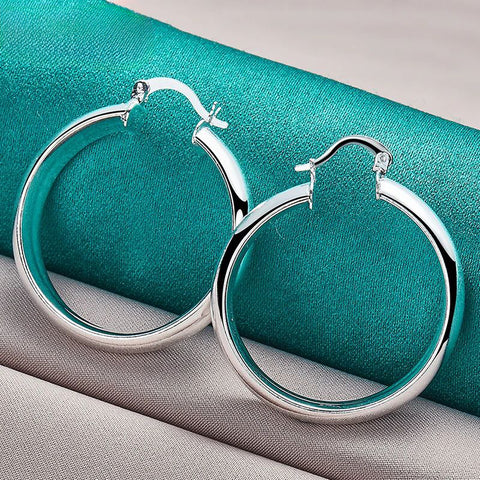925 Sterling Silver Classic 35mm Circle Hoop Earrings Doteffil