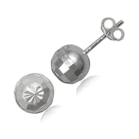 .925 Silver Earrings - Ball Stud Diamond Cut 8mm
