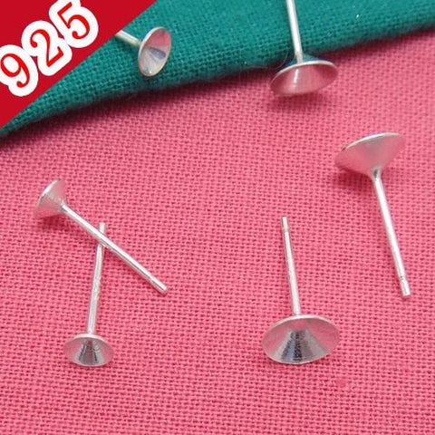 .925 Sterling Silver 6mm Cup shape Earring Post Pin (10) David's Finding Store