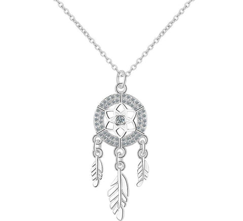 .925 Sterling Silver Dream Catcher Feather Charm Necklace Shop2795128