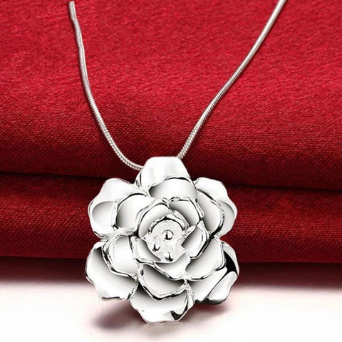925 Sterling Silver Flower Pendant Necklace Doteffil