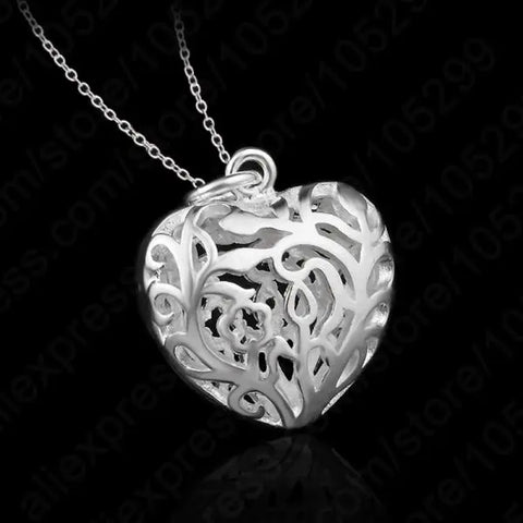 Sterling Silver Hollow Out Peach Heart Pendant with 18” Chain Wholesale Silver Jewellery