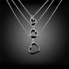 925 Sterling Silver Three Chain Heart Pendant Necklace Doteffil