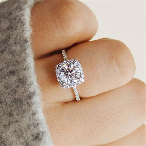 Silver Square Wedding & Engagement Cubic Zirconia Ring