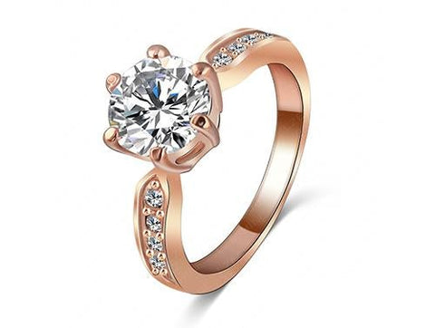 Rose GP Austrian Crystal Solitaire Pave Engagement Ring