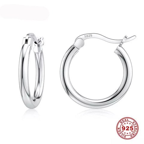 .925 Sterling Silver Hoop High Polish Latch Earrings
