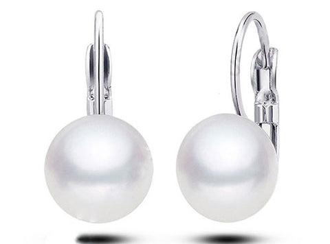 .925 Silver Earrings - Natural   Pearl Freshwater Leverback 12mm 925Silver Store