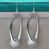 925 Sterling Silver Frosted Bead Round Ball Drop Earrings