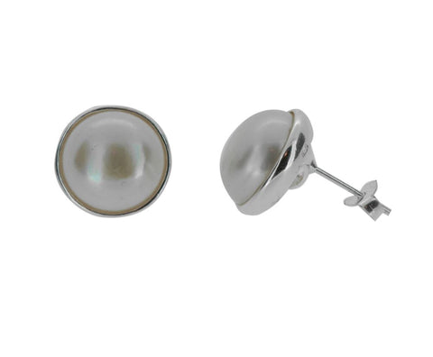 .925 Silver Earrings - Large White Genuine Pearl Quality Silver Studs