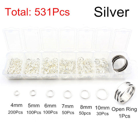 One Set Box Open Silver 3 4 5 6 7 8 10mm Jump Rings plus Adjuster Cabochon Store