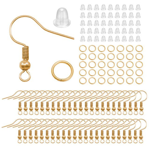 100/300pcs Hypoallergenic Silver Earring Hook with Jump Rings & Back stopper
