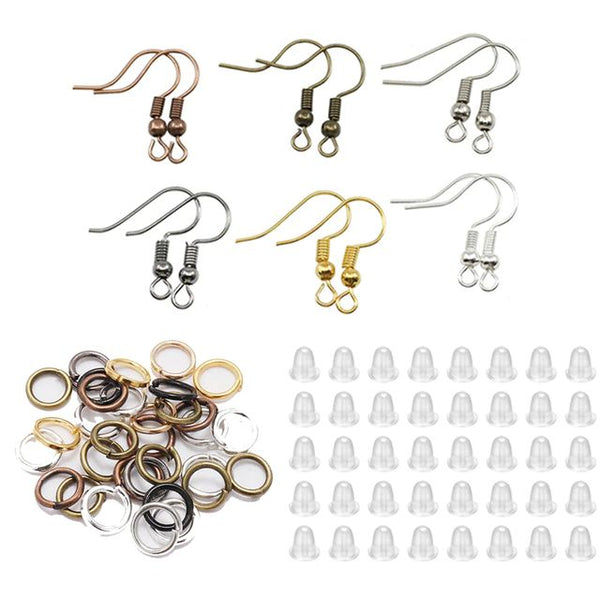 100 300pcs Silver Earring Hooks Mix Colour with Jump Rings Back stop Wholesale Silver Jewellery