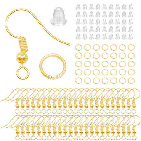 100/300pcs Hypoallergenic Silver Earring Hook with Jump Rings & Back stopper