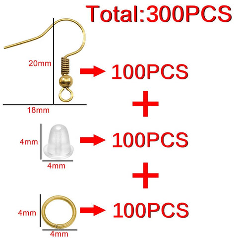 100/300pcs Hypoallergenic Silver Earring Hook with Jump Rings & Back stopper St.kunkka Parts N+ Store