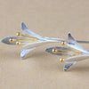 Sterling silver- Four Leaf Lily Flowers with Gold Accent Earrings