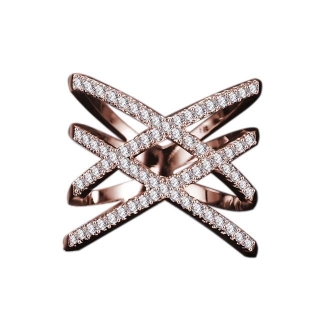 Rose GP Austrian Crystal Baguette Style Pave Cross Ring