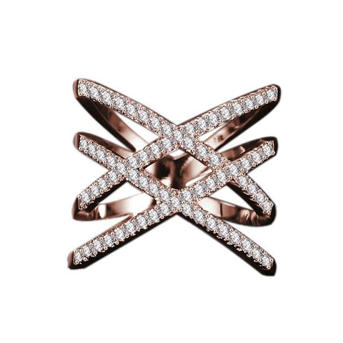 Rose GP Austrian Crystal Baguette Style Pave Cross Ring