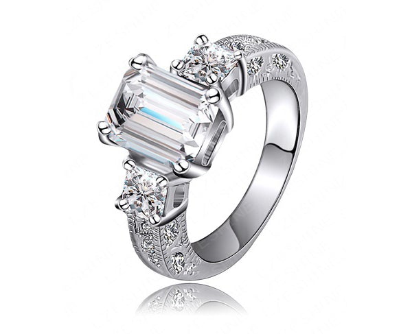 Platinum Plated CZ Zircon Engagement Ring