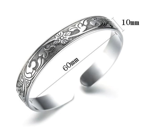 925 Sterling Silver Simple Bangle with Mueteng leaf flower NEHZY