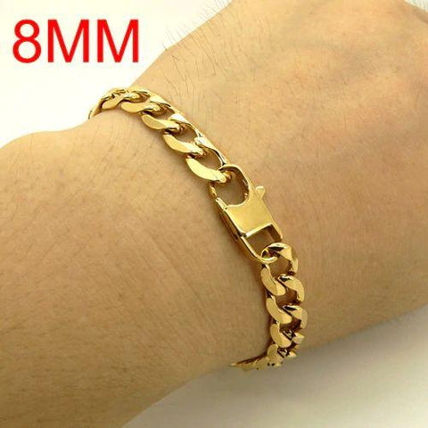 Gold Curb Cuban Bracelet - Width 8 mm