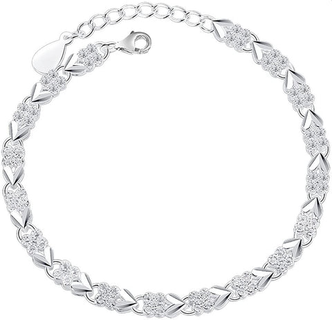 .925 Sterling Silver X Zircon Cross Charm Bracelet