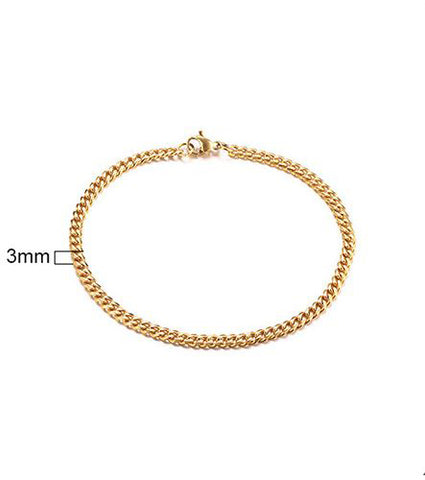 Gold Curb Cuban Bracelet - Width 3mm