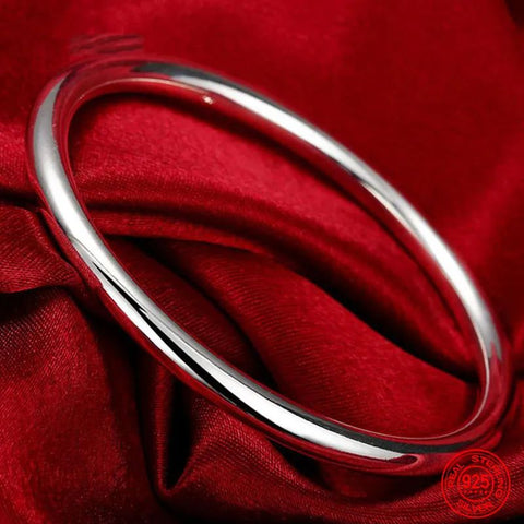 925 Sterling Silver Round Smooth Bangle ZOADAN