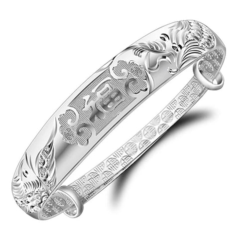 Fine Silver Dragon Blessing Cuff NEHZY